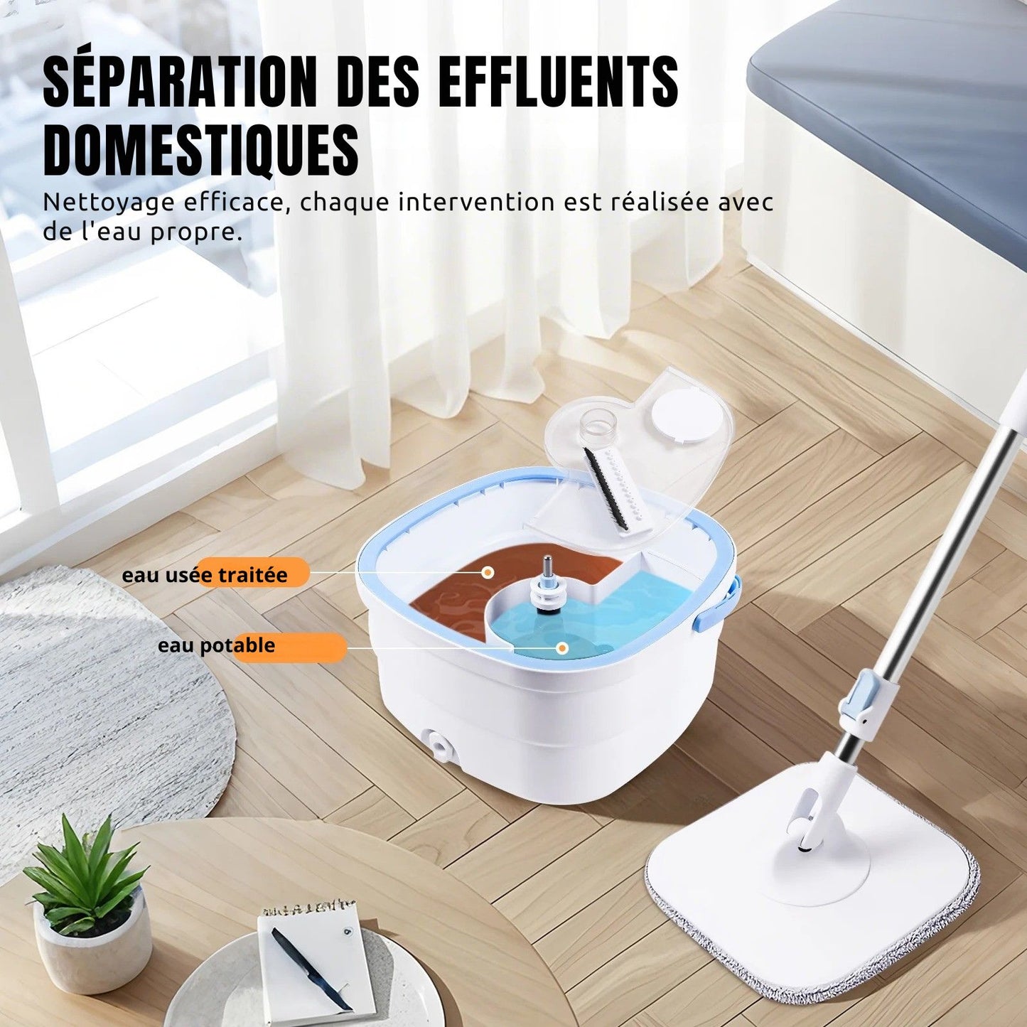 Serpillière balai anti contamination double bac